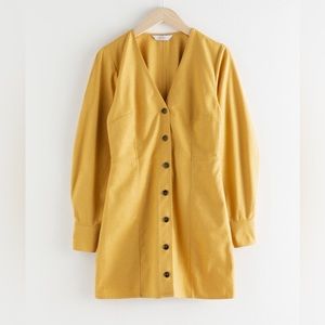 NWT & Other Stories Yellow Button Front Tailored Puff Sleeve Mini Dress Sz 4